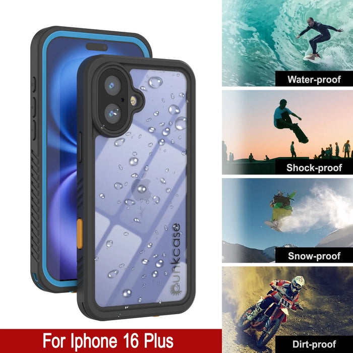 iPhone 16 Plus Waterproof Case, Punkcase [Extreme Series] Armor Cover W/ Built In Screen Protector [Light Blue]