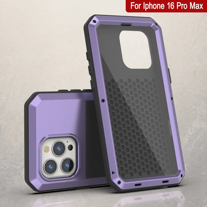 iPhone 16 Pro Max Metal Case, Heavy Duty Military Grade Armor Cover [shock proof] Full Body Hard [Purple]