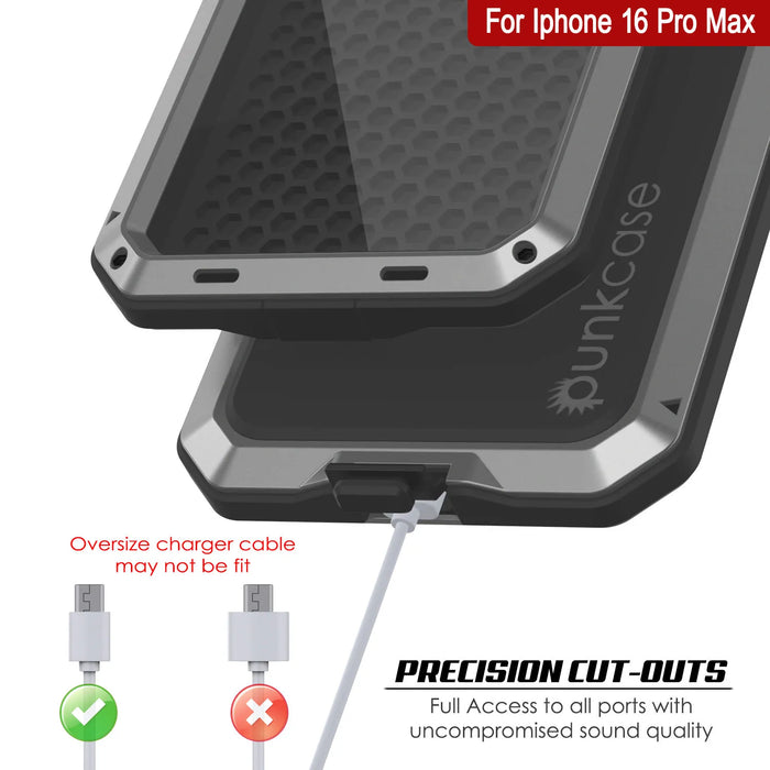 iPhone 16 Pro Max Metal Case, Heavy Duty Military Grade Armor Cover [shock proof] Full Body Hard [Silver]