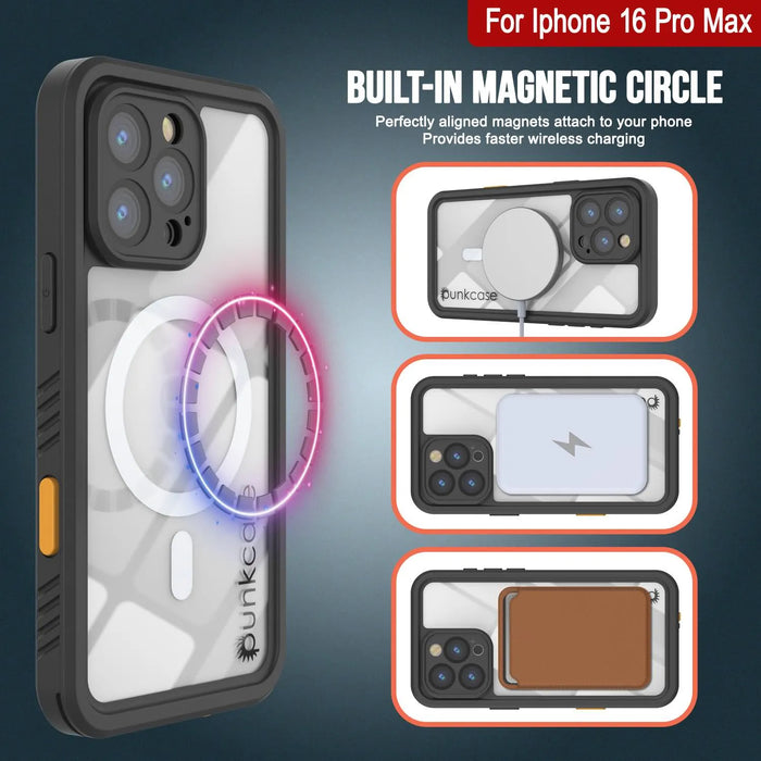 iPhone 16 Pro Max Waterproof Case, Punkcase [Extreme Mag Series] Armor Cover W/ Built In Screen Protector [Grey]