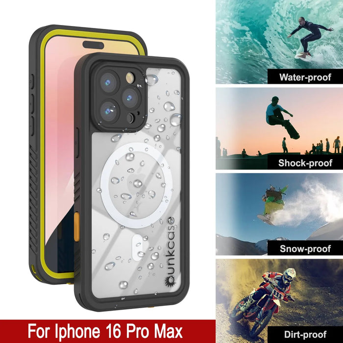 iPhone 16 Pro Max Waterproof Case, Punkcase [Extreme Mag Series] Armor Cover W/ Built In Screen Protector [Yellow]