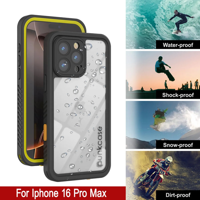 iPhone 16 Pro Max Waterproof Case, Punkcase [Extreme Series] Armor Cover W/ Built In Screen Protector [Yellow]