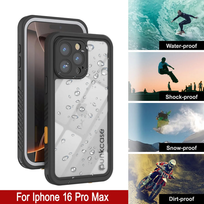 iPhone 16 Pro Max Waterproof Case, Punkcase [Extreme Series] Armor Cover W/ Built In Screen Protector [White]