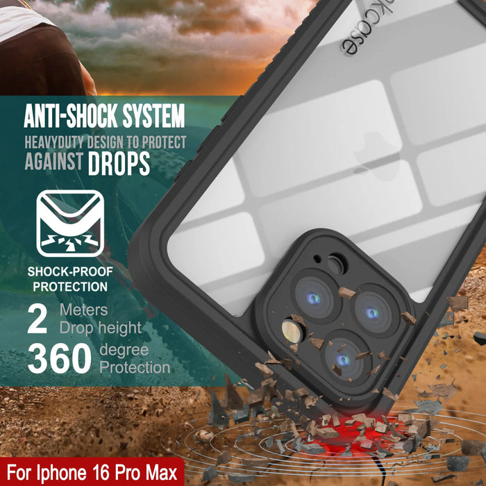 iPhone 16 Pro Max Waterproof Case, Punkcase [Extreme Series] Armor Cover W/ Built In Screen Protector [White]