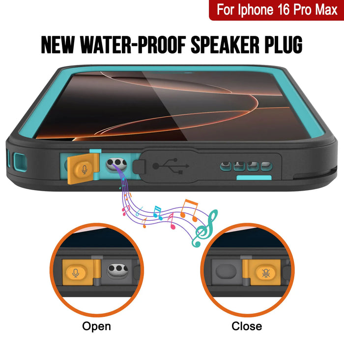 iPhone 16 Pro Max Waterproof Case, Punkcase [Extreme Series] Armor Cover W/ Built In Screen Protector [Teal]