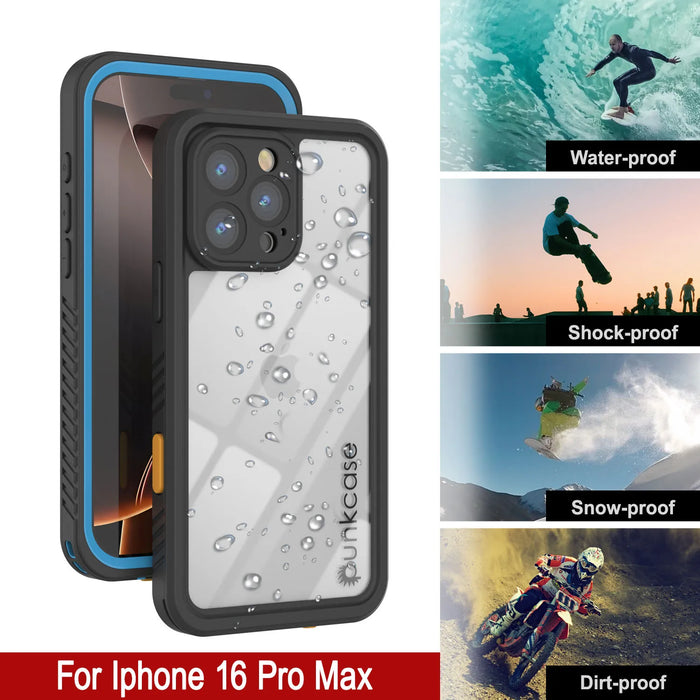 Products iPhone 16 Pro Max Waterproof Case, Punkcase [Extreme Series] Armor Cover W/ Built In Screen Protector [Light Blue]