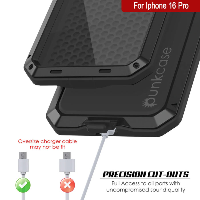 iPhone 16 Pro Metal Case, Heavy Duty Military Grade Armor Cover [shock proof] Full Body Hard [Black]