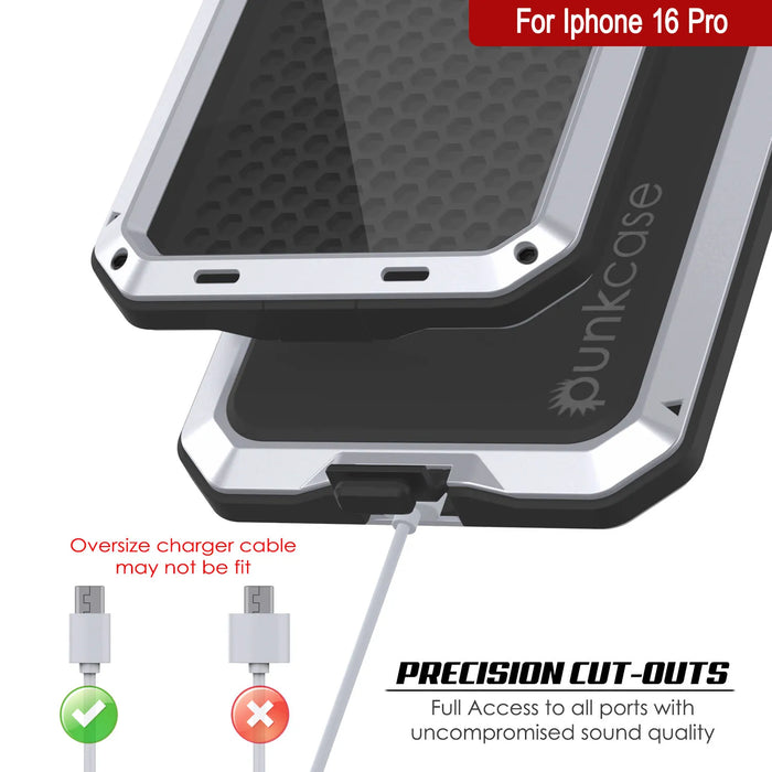 iPhone 16 Pro Metal Case, Heavy Duty Military Grade Armor Cover [shock proof] Full Body Hard [White]