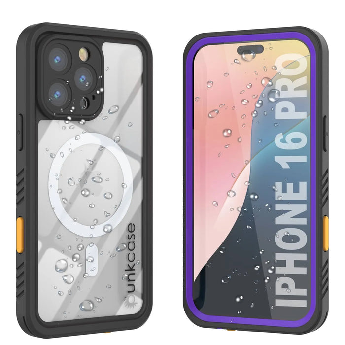 iPhone 16 Pro Waterproof Case, Punkcase [Extreme Mag Series] Armor Cover W/ Built In Screen Protector [Purple]