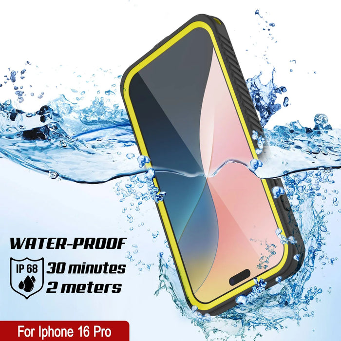 iPhone 16 Pro Waterproof Case, Punkcase [Extreme Mag Series] Armor Cover W/ Built In Screen Protector [Yellow]