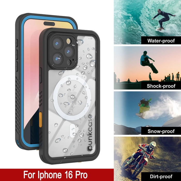 iPhone 16 Pro Waterproof Case, Punkcase [Extreme Mag Series] Armor Cover W/ Built In Screen Protector [Blue]