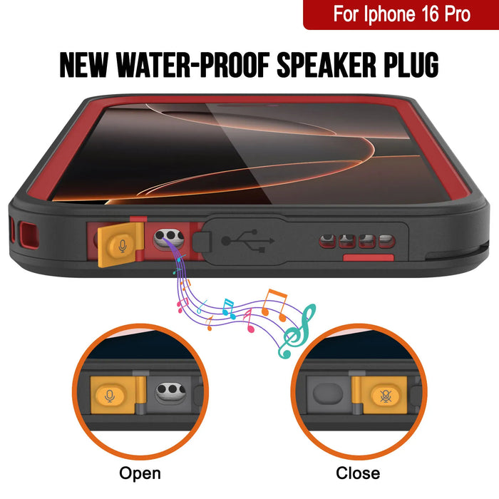 iPhone 16 Pro Waterproof Case, Punkcase [Extreme Series] Armor Cover W/ Built In Screen Protector [Red]