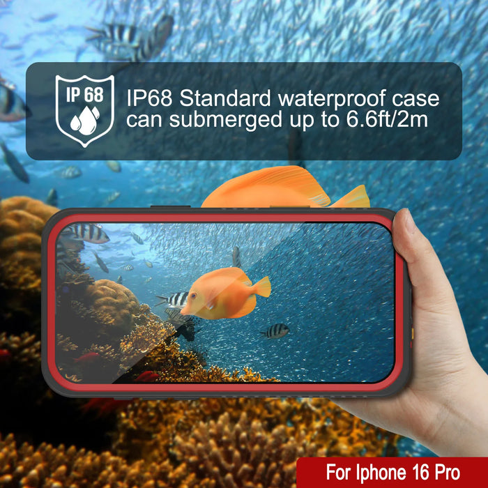 iPhone 16 Pro Waterproof Case, Punkcase [Extreme Series] Armor Cover W/ Built In Screen Protector [Red]