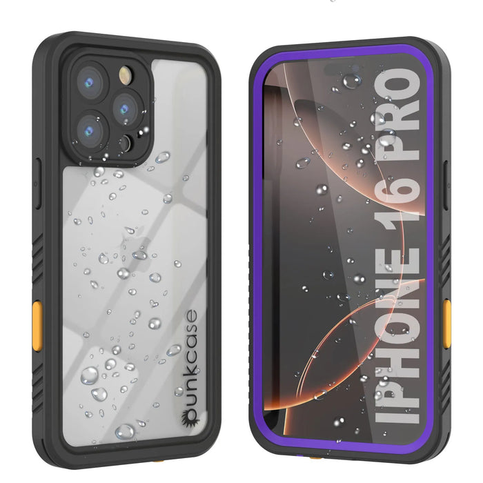 iPhone 16 Pro Waterproof Case, Punkcase [Extreme Series] Armor Cover W/ Built In Screen Protector [Purple]