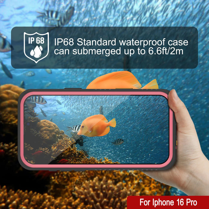 iPhone 16 Pro Waterproof Case, Punkcase [Extreme Series] Armor Cover W/ Built In Screen Protector [Pink]