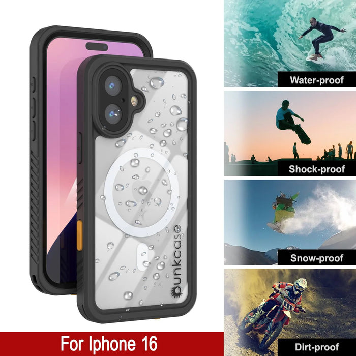 iPhone 16  Waterproof Case, Punkcase [Extreme Mag Series] Armor Cover W/ Built In Screen Protector [Black]