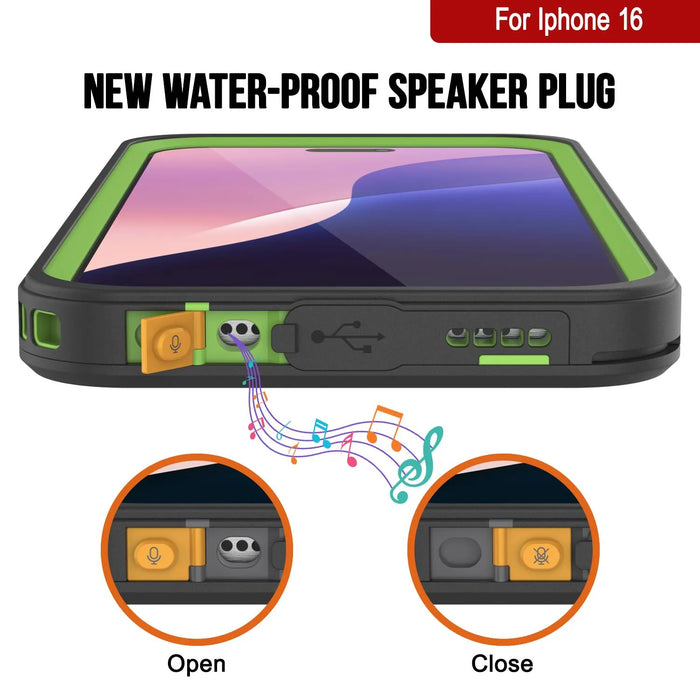 iPhone 16  Waterproof Case, Punkcase [Extreme Mag Series] Armor Cover W/ Built In Screen Protector [Green]