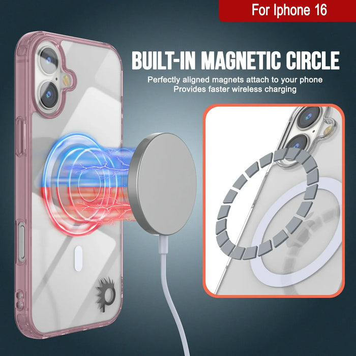 Punkcase iPhone 16 Magnetic Wireless Charging Case [ClearMag Series][Rose]