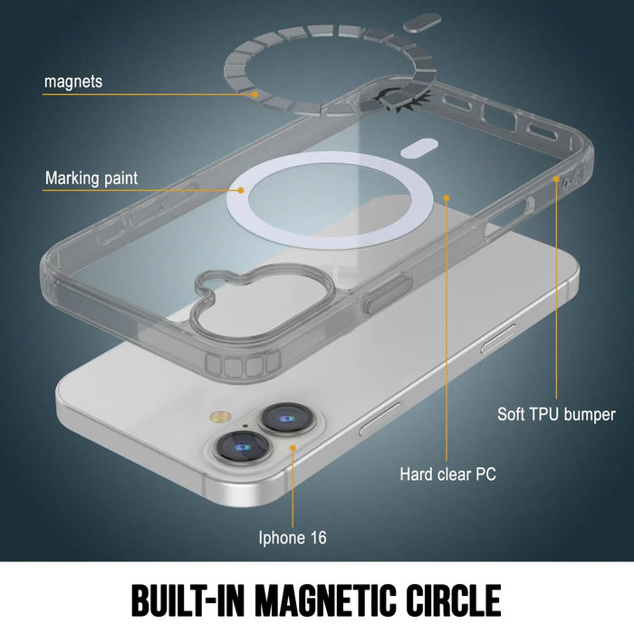 Punkcase iPhone 16 Magnetic Wireless Charging Case [ClearMag Series][Silver]