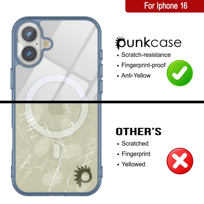 Punkcase iPhone 16 Magnetic Wireless Charging Case [ClearMag Series][Navy]