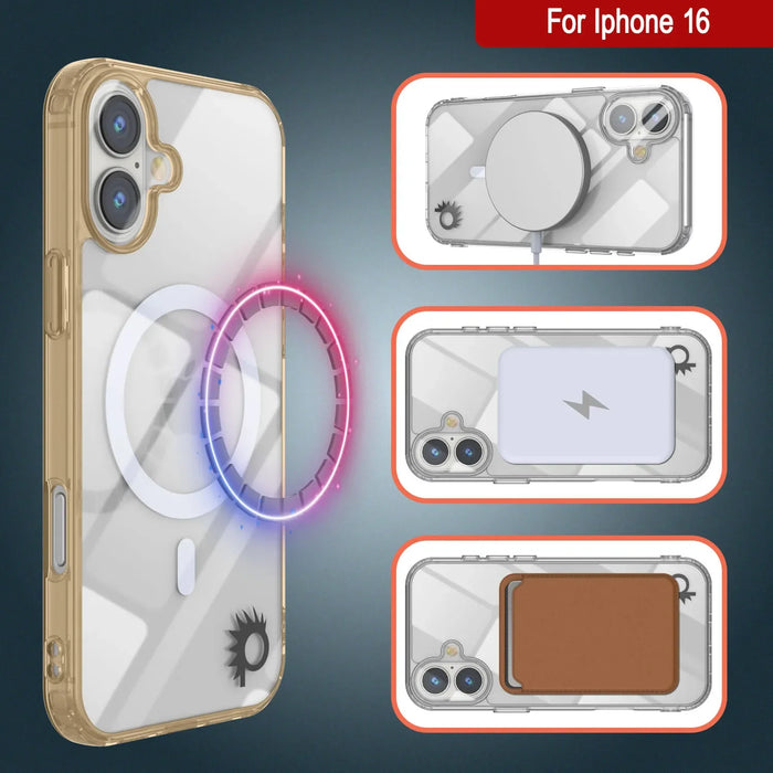 Punkcase iPhone 16 Magnetic Wireless Charging Case [ClearMag Series][Gold]