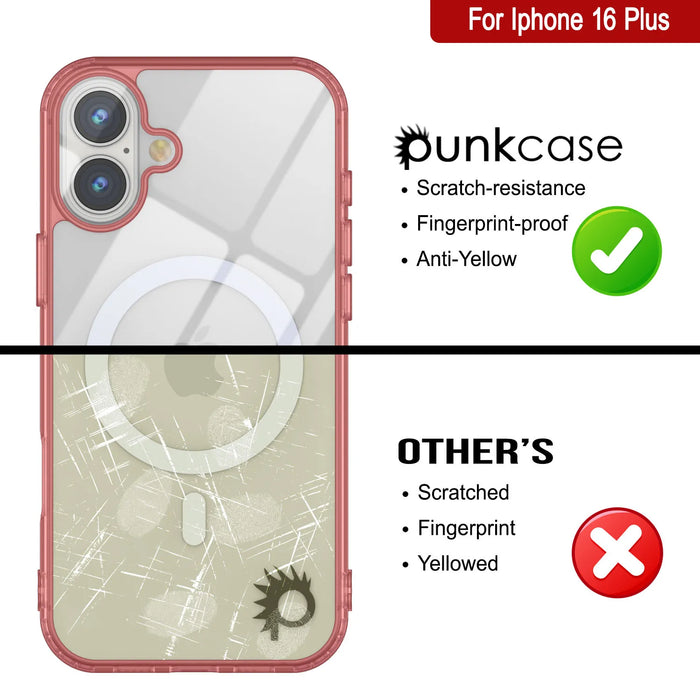 Punkcase iPhone 16 Plus Magnetic Wireless Charging Case [ClearMag Series][Red]