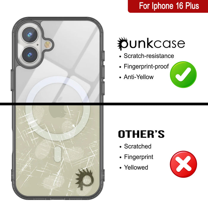 Punkcase iPhone 16 Plus Magnetic Wireless Charging Case [ClearMag Series][Black]