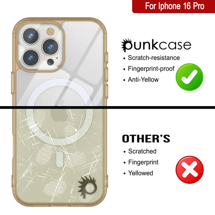 Punkcase iPhone 16 Pro Magnetic Wireless Charging Case [ClearMag Series][Gold]