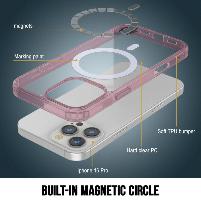 Punkcase iPhone 16 Pro Magnetic Wireless Charging Case [ClearMag Series][Rose]