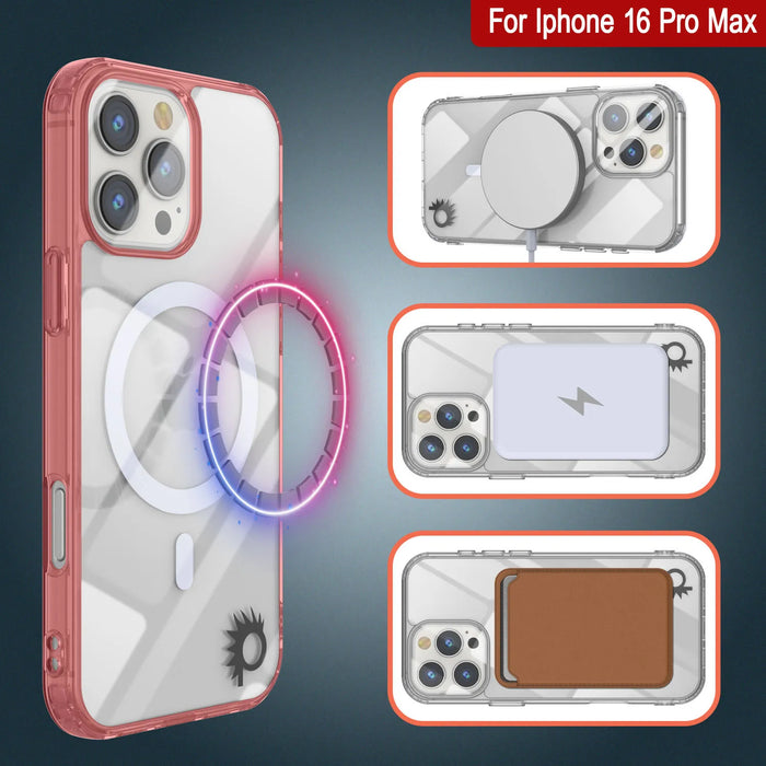 Punkcase iPhone 16 Pro Max Magnetic Wireless Charging Case [ClearMag Series][Red]