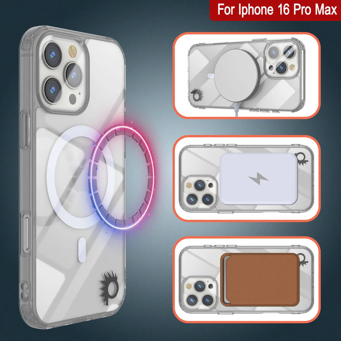 Punkcase iPhone 16 Pro Max Magnetic Wireless Charging Case [ClearMag Series][Silver]