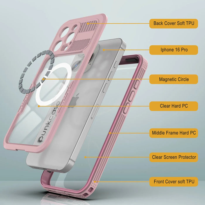 iPhone 16 Pro Waterproof Case [Alpine 2.0 Series] [Slim Fit] [IP68 Certified] [Shockproof] [Pink]