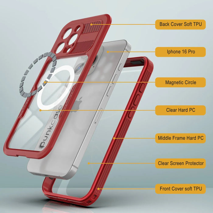 iPhone 16 Pro Waterproof Case [Alpine 2.0 Series] [Slim Fit] [IP68 Certified] [Shockproof] [Red]