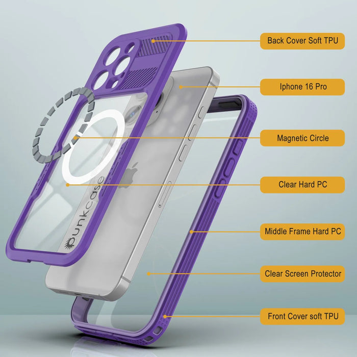 iPhone 16 Pro Waterproof Case [Alpine 2.0 Series] [Slim Fit] [IP68 Certified] [Shockproof] [Purple]