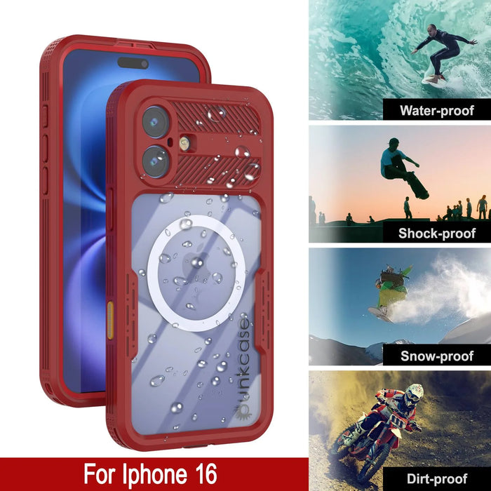 iPhone 16 Waterproof Case [Alpine 2.0 Series] [Slim Fit] [IP68 Certified] [Shockproof] [Red]