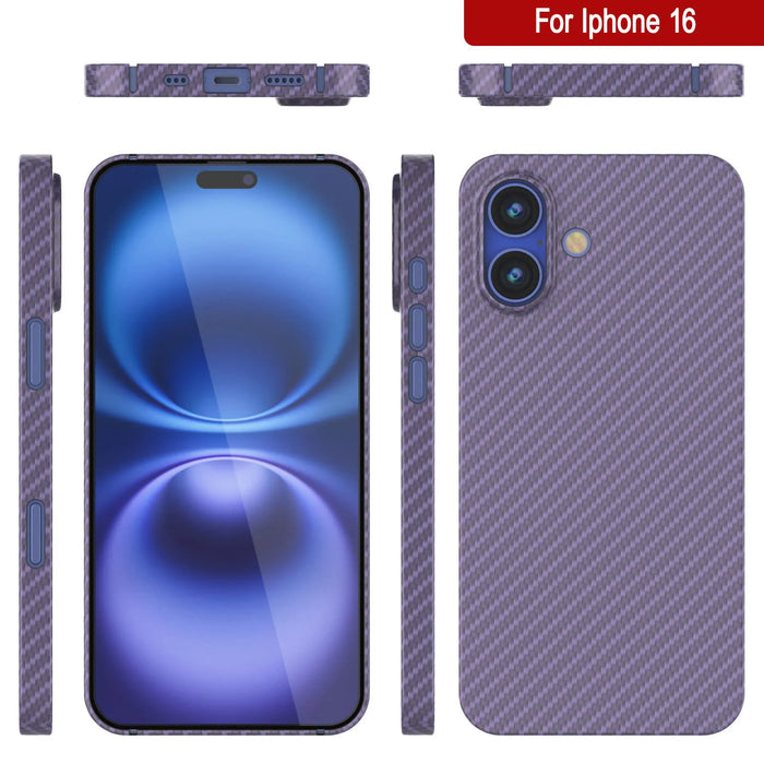 Punkcase iPhone 16 Carbon Fiber Case [AramidShield Series] Ultra Slim & Light Kevlar [Lilac]