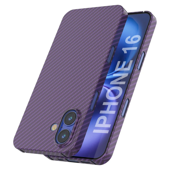 Punkcase iPhone 16 Carbon Fiber Case [AramidShield Series] Ultra Slim & Light Kevlar [Purple]