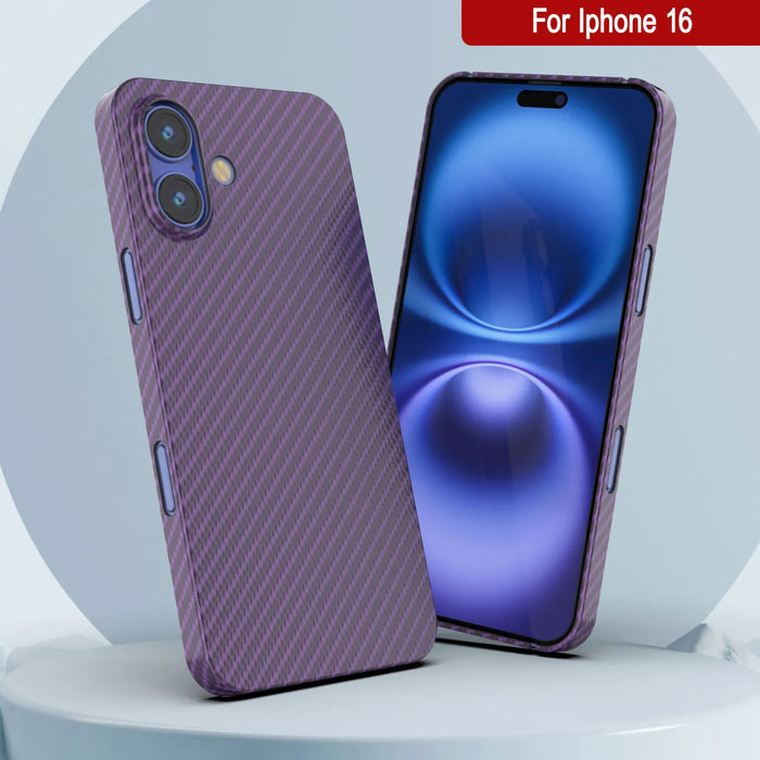 Punkcase iPhone 16 Carbon Fiber Case [AramidShield Series] Ultra Slim & Light Kevlar [Purple]