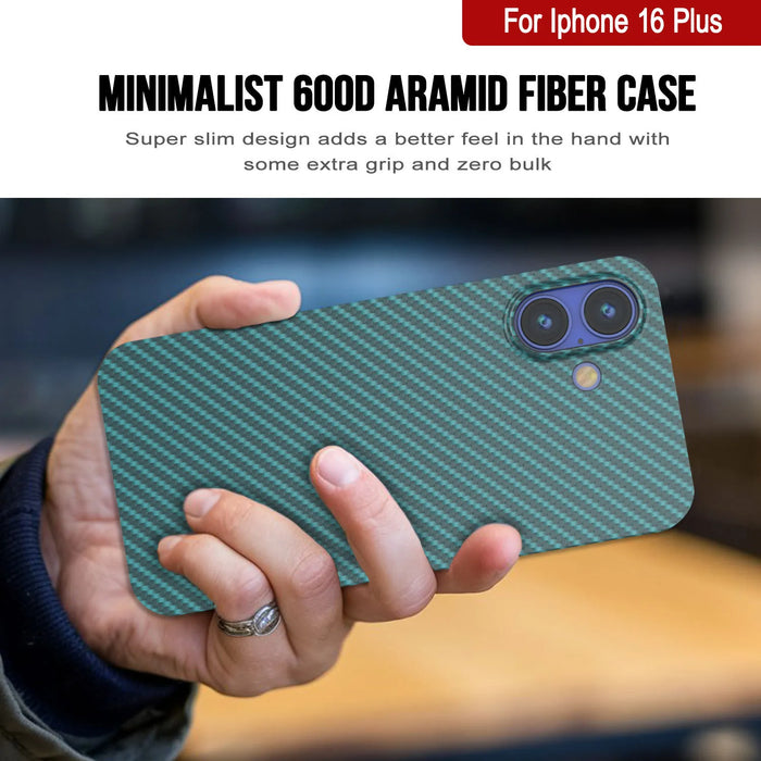 Punkcase iPhone 16 Plus Carbon Fiber Case [AramidShield Series] Ultra Slim & Light Kevlar [Teal]