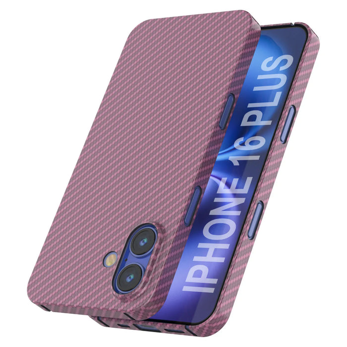 Punkcase iPhone 16 Plus Carbon Fiber Case [AramidShield Series] Ultra Slim & Light Kevlar [Pink]