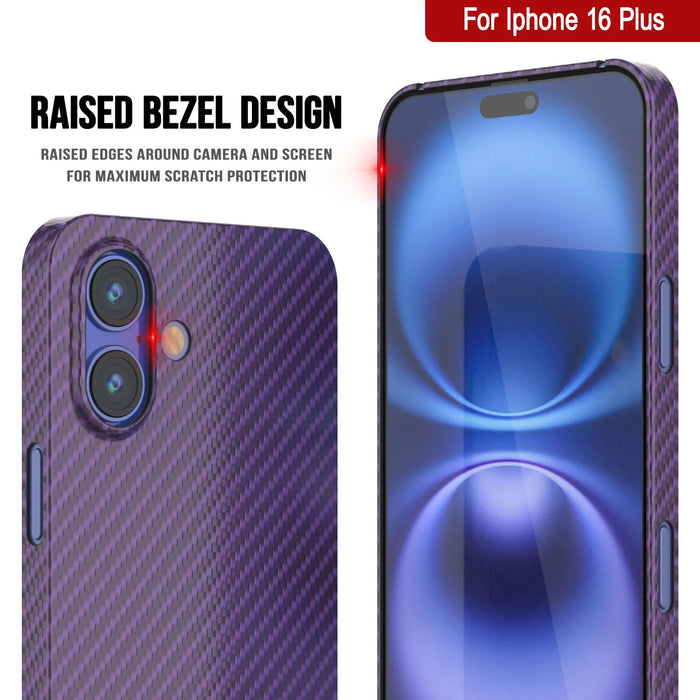 Punkcase iPhone 16 Plus Carbon Fiber Case [AramidShield Series] Ultra Slim & Light Kevlar [Purple]