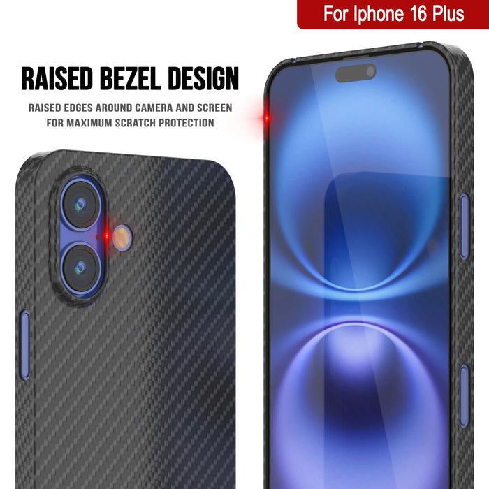 Punkcase iPhone 16 Plus Carbon Fiber Case [AramidShield Series] Ultra Slim & Light Kevlar [Black]