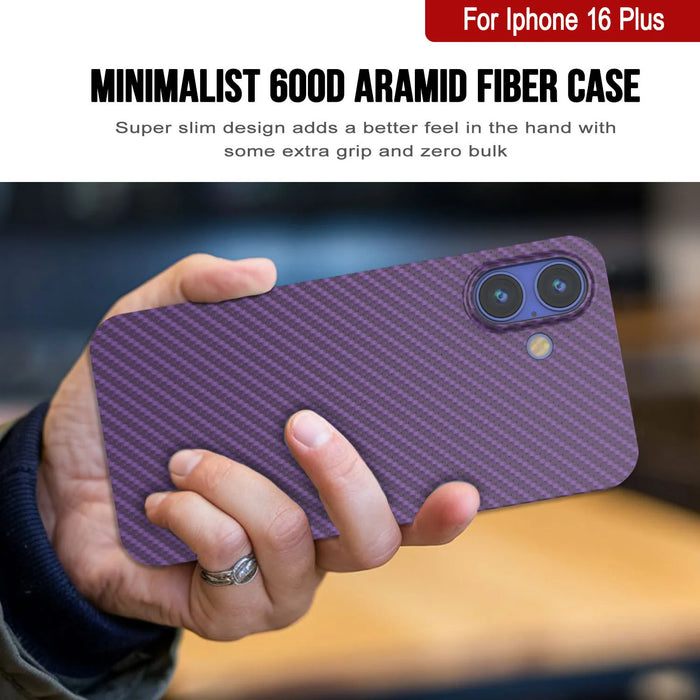 Punkcase iPhone 16 Plus Carbon Fiber Case [AramidShield Series] Ultra Slim & Light Kevlar [Purple]