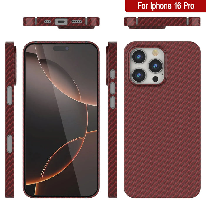 Punkcase iPhone 16 Pro Carbon Fiber Case [AramidShield Series] Ultra Slim & Light Kevlar [Red]