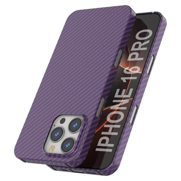 Punkcase iPhone 16 Pro Carbon Fiber Case [AramidShield Series] Ultra Slim & Light Kevlar [Purple]