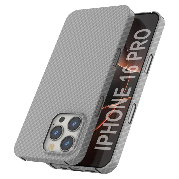 Punkcase iPhone 16 Pro Carbon Fiber Case [AramidShield Series] Ultra Slim & Light Kevlar [White]