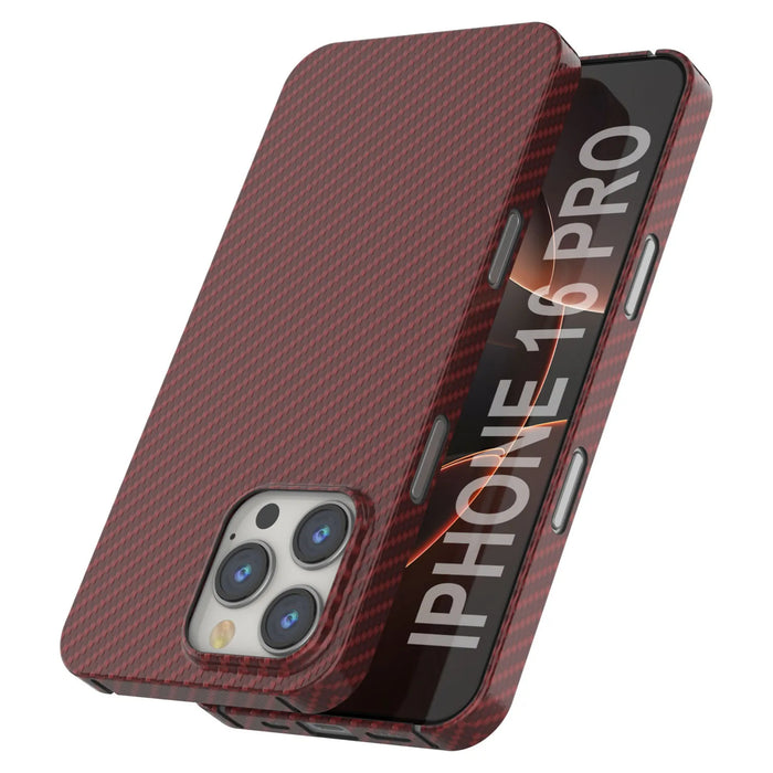 Punkcase iPhone 16 Pro Carbon Fiber Case [AramidShield Series] Ultra Slim & Light Kevlar [Red]