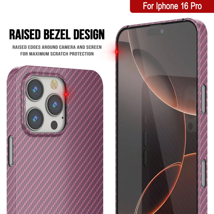 Punkcase iPhone 16 Pro Carbon Fiber Case [AramidShield Series] Ultra Slim & Light Kevlar [Pink]