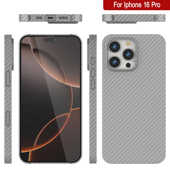 Punkcase iPhone 16 Pro Carbon Fiber Case [AramidShield Series] Ultra Slim & Light Kevlar [White]