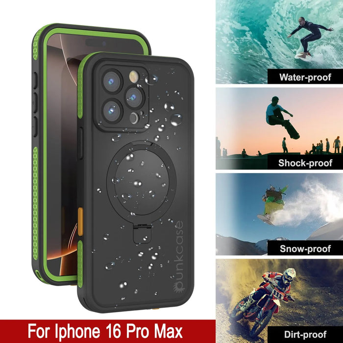 iPhone 16 Pro Max Waterproof Case [Kickstud 2.0 Series] Protective IP68 Cover W/Screen Protector & Kickstand [Green]